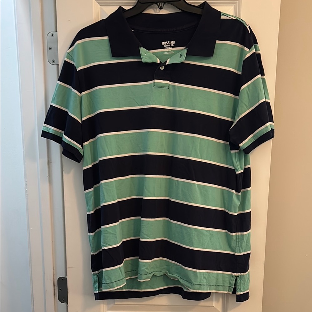 Mossimo Supply Co. Green and Navy Blue Striped Polo Shirt